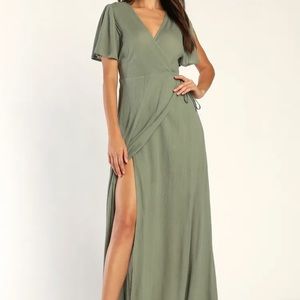 Washed Olive Wrap Maxi Dress